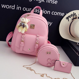 Fashion 3pcs Set Bag Women Leather Backpack Cute School Backpacks For Teenage Girls Female Shoulder Bag Flowers Purse