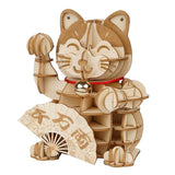 Robotime Lucky Cat Model 3D Wooden Puzzle Building Kits Game Toys For Children Kids Girls Birthday Christmas Gift Drop Shipping