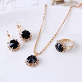 Europe and America fashion round crystal necklace earrings ring set hot jewelry jewelry wholesale jewelry wholesale