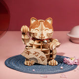 Robotime Lucky Cat Model 3D Wooden Puzzle Building Kits Game Toys For Children Kids Girls Birthday Christmas Gift Drop Shipping