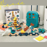 120pcs Children's Toys For Zoo Blocks Trolley Box